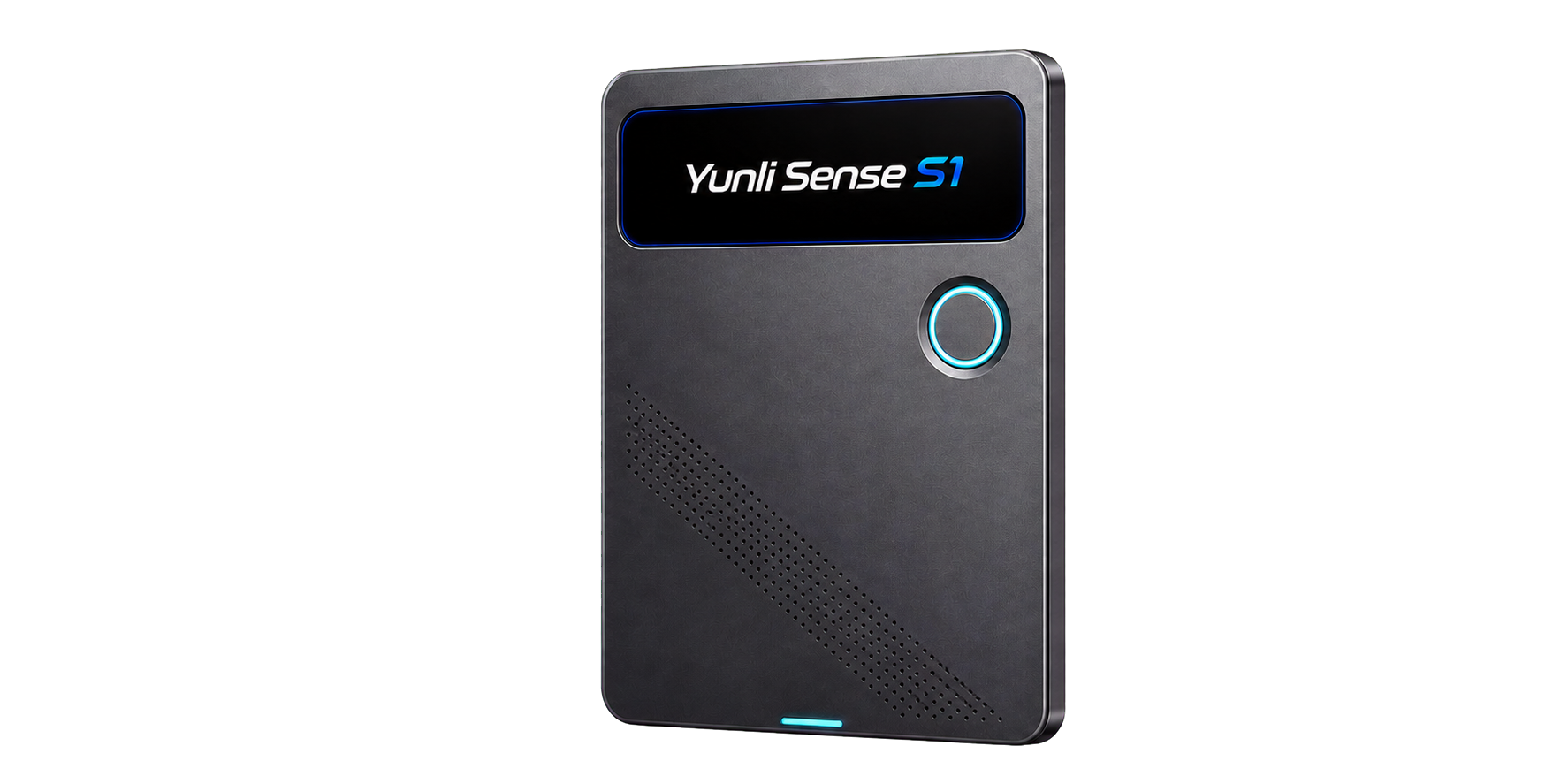 云粒 Sense S1 银行卡形态企业 AI 沟通智能设备，配备横向状态屏和独立录音按钮
